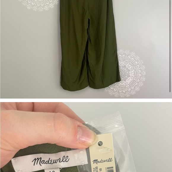 Madewell Drapey Pleated Wide Leg Cropped Pants in Kale Green Size 10 - Picture 7 of 7
